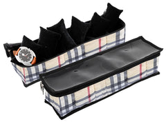 Kuber Industries Check Design Styleys Wrist Watch Organizer Case Kit -6 Roll Watch Box-Pack of 2 (Cream)