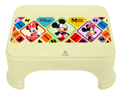 Heart Home Disney Mickey Minnie Print Square Plastic Bathroom Stool, Adults Simple Style Stool Anti-Slip with Strong Bearing Stool for Home, Office, Kindergarten (Cream) -HS_35_HEARTHS17700