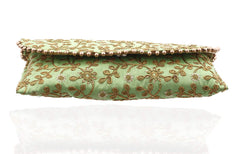 Kuber Industries Women's Handcrafted 2 Pieces Embroidered Clutch Bag Purse Handbag for Bridal, Casual, Party, Wedding (Green & Peach) - CTKTC34529