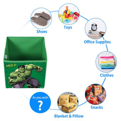 Heart Home Marvel Hulk Print Durable & Collapsible Square Storage Box|Clothes Organizer With Handle,Pack of 3 (Green)