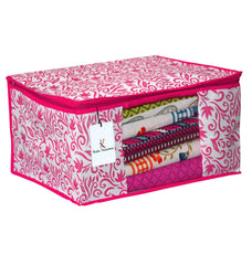 Kuber Industries Leaf Design 8 Piece Non Woven Fabric Saree Cover Set with Transparent Window, Extra Large, Red & Pink -CTKTC040906
