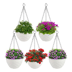 Heart Home Diamond Flower Pot|Durable Plastic Hanging Basket Flower Planter with Chain for Home|Garden|Balcony|Pack of 5 (White)
