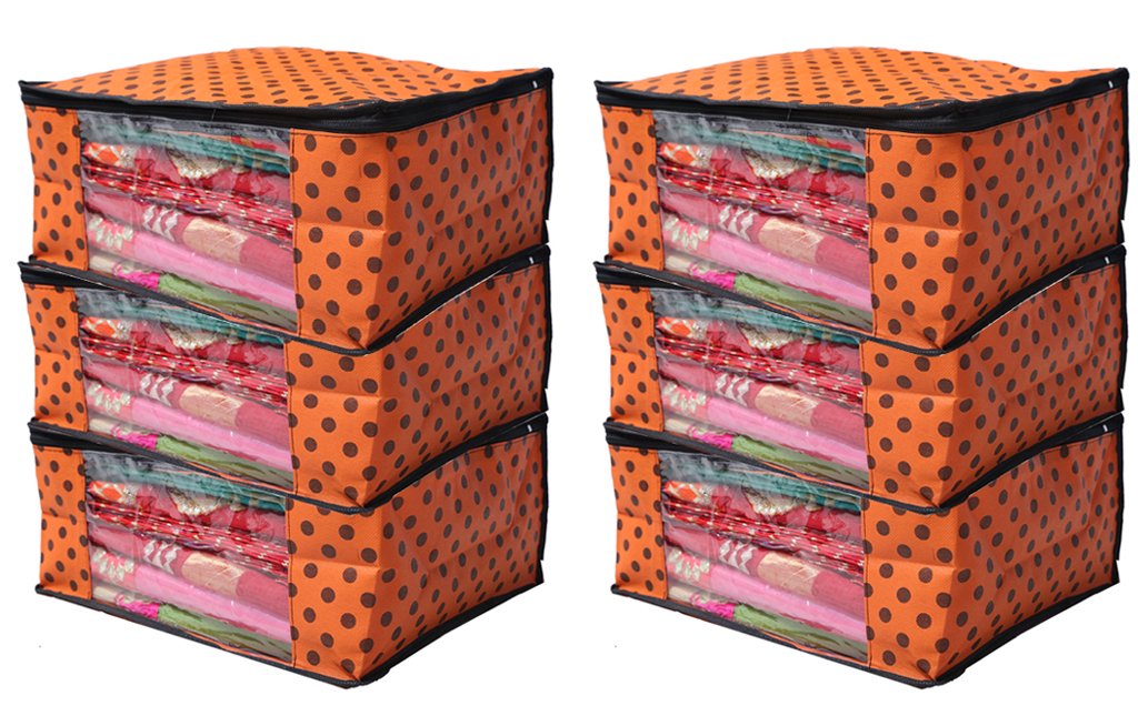 Kuber Industries 6 Piece Designer Non Woven Saree Cover Set, Orange