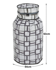 Heart Home PVC Square Print Waterproof and Dustproof Cylinder Cover for Home & Kitchen (Grey) 52HH3939