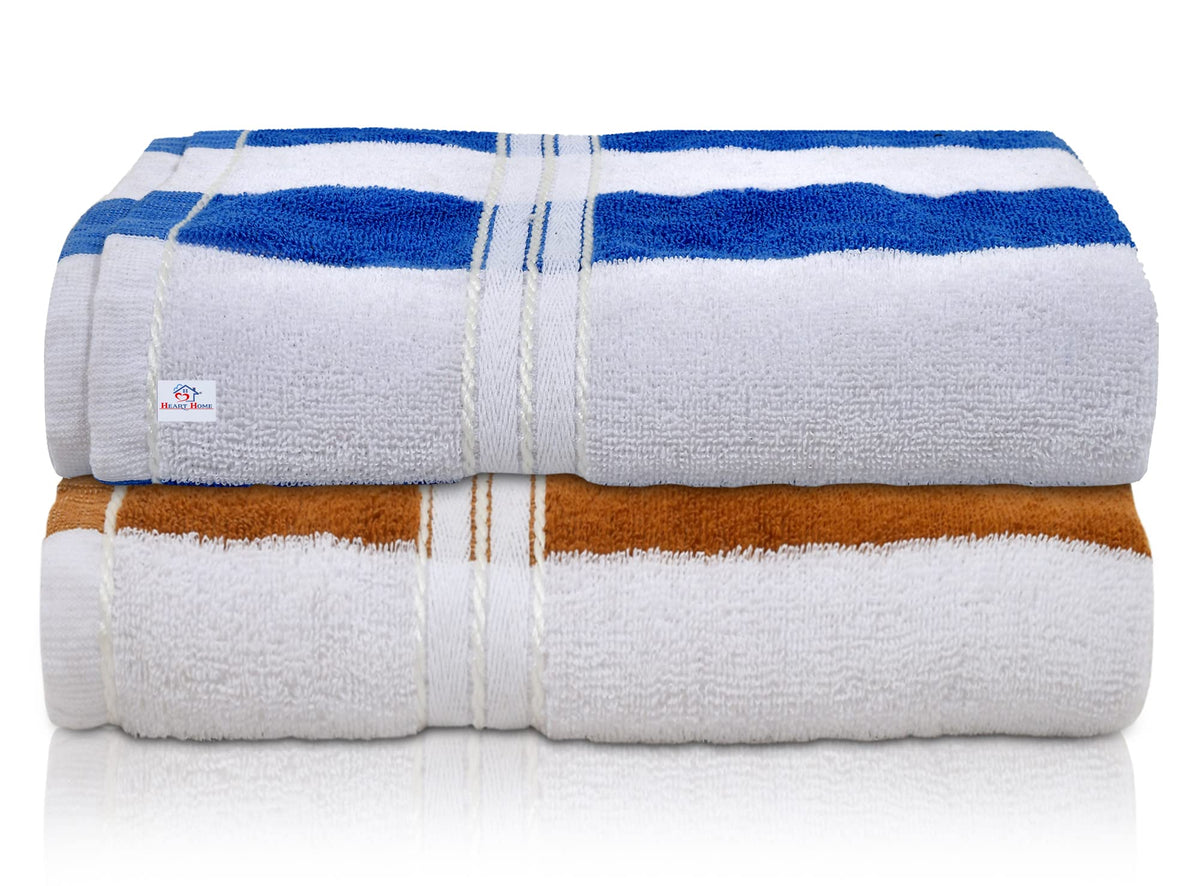 Heart HomeLining Design Super Soft, Fluffy, and Absorbent, Cotton Bath Towel Perfect for Daily Use, 30"x60", Pack of 2 (Brown & Blue)
