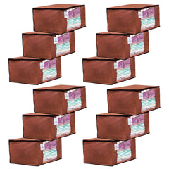 Kuber Industries 12 Piece 22 cms Non Woven Fabric Saree Cover Set with Transparent Window, Extra Large, Dark Brown