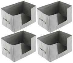 Kuber Industries 4 Pieces Large Capacity Space Saver Closet, Stackable and Foldable Saree, Clothes Organiser For Wardrobe, Non-Woven Rectangle Cloth Saree Stacker Wardrobe Organizer (Grey) -CTKTC39111