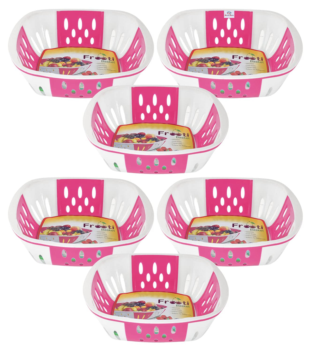 Heart Home Large Plastic Fruit, vegetable Storage Basket- Pack of 6 (Pink)-HS42KUBMART25365