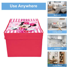 Heart Home Disney Minnie Print Foldable Storage Box|Clothes Storage Basket With Handle & Lid For Toys 45 Ltr.(Pink)