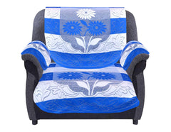 Kuber Industries Flower Design Cotton 5 Seater Sofa Cover with 6 Pieces Arms Cover and 1 Center Table Cover Use Both Side, Living Room, Drawing Room, Bedroom, Guest Room (Set of 17, Blue, Standard)