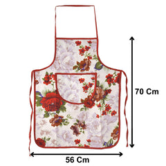 Kuber Industries Flower Printed Oil Stain Resistant Cooking Kitchen Apron for Men Women with 1 Front Pocket, Pack of 3 (Red)
