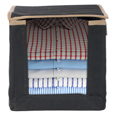 Kuber Industries Non-Woven Shirt Stacker With Handle & Lid Pack of 3 (Black)