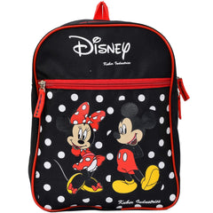 Kuber Industries Polyester Waterproof Disney Mickey & Minnie Mouse Dot Print Backpack|Sturdy School Bag For Kids,13 Inch (Black)