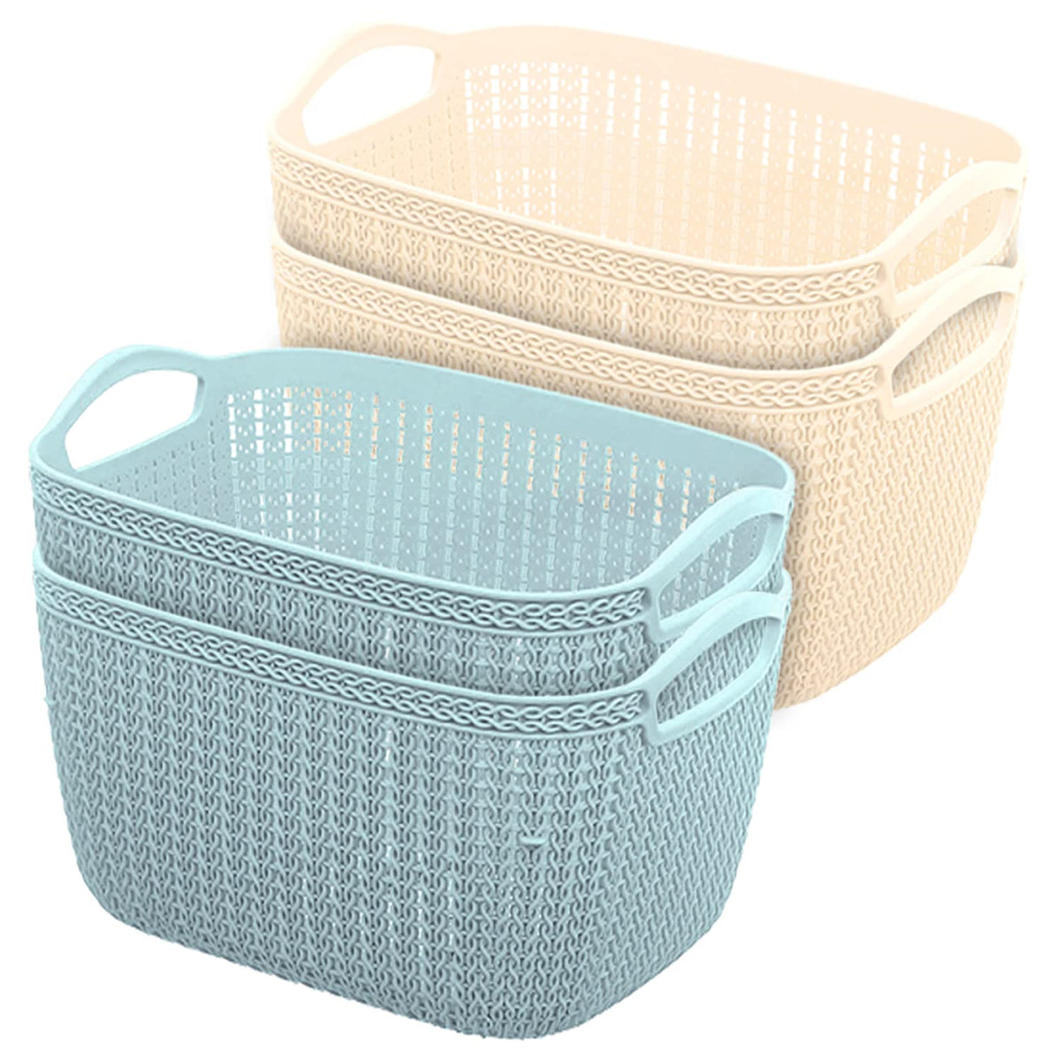 Heart Home Q-6 Multiuses Designer Unbreakable Plastic Storage Basket/Organizer/Bin For Home, Kitchen, Bathroom, Office Use Pack of 4 (Beach & Blue)-50HH01699