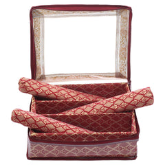 Kuber Industries Multipurpose Tribal Design Laminated 3 Rod Bangle Box/Organizer/Case With Tranasparent Top (Maroon)-47KM0513
