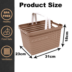 Kuber Industries Basket | Plastic Storage Basket for Fruits | Storage Basket for Picnic | Storage Basket for Kitchen | Stationery Storage Basket | FLORA-222 | Pack of 3 | Coffee