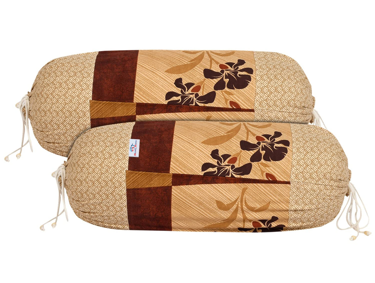 Heart Home Floral Print Soft & Luxurious Decorative Cotton Bolster Cover- Set of 2, 16"x30" (Sand) 54HH3925.