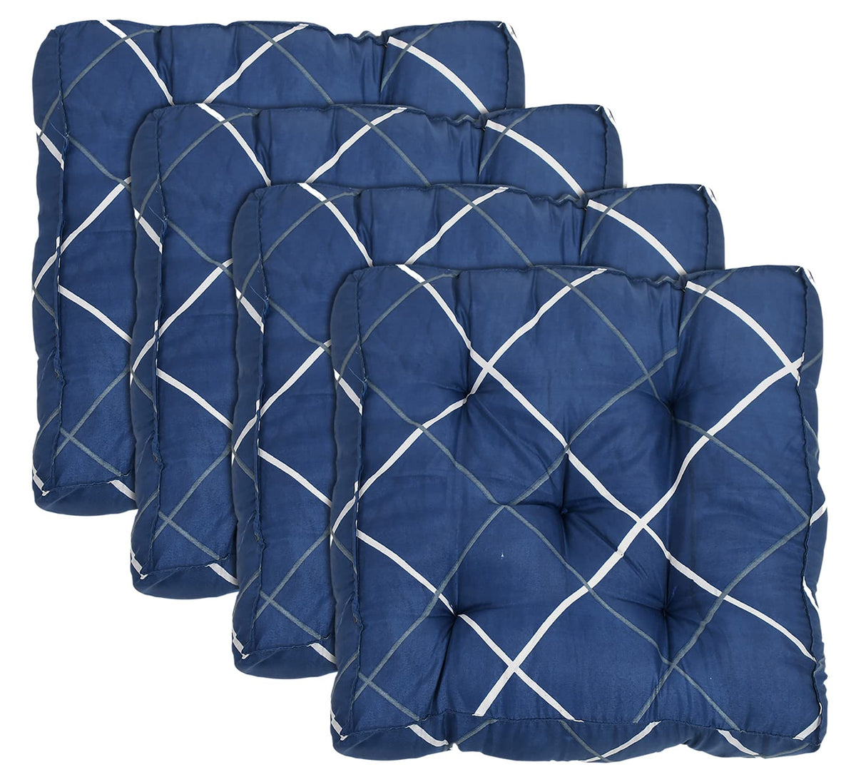 Kuber Industries Geomatric Printed Microfiber Durable, Comfortable & Soft Square Chair Pad/Cushion/Seat Pad, 18 * 18 Inch- Pack of 4 (Blue)