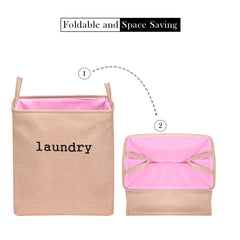 Heart Home Laundry Basket | Square Foldable Laundry Basket | Jute Storage Bag with Handles | Clothes Basket for Home | Toy Storage Basket | 40 LTR | Peach