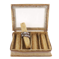 Kuber Industries Wooden Brocade Hardboard Four Rod Bangle Box (Gold) - CTKTC025695