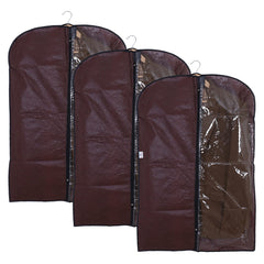 Heart Home Embossed Coat Cover|Non Woven Foldable Hanging Blazer Cover|Half Transparent Wardrobe Organizer, Pack of 3 (Brown)