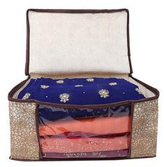 Kuber Industries Flower Design 12 Piece Non Woven Saree Cover, Large, Golden Brown - CTKTC15245