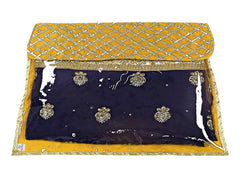 Heart Home Seamless lattice Design Satin Foldable, Lightweigth Single Saree Cover/Organiser For Wardrobe With Transparent Top- Pack of 4 (Yellow)-50HH01333