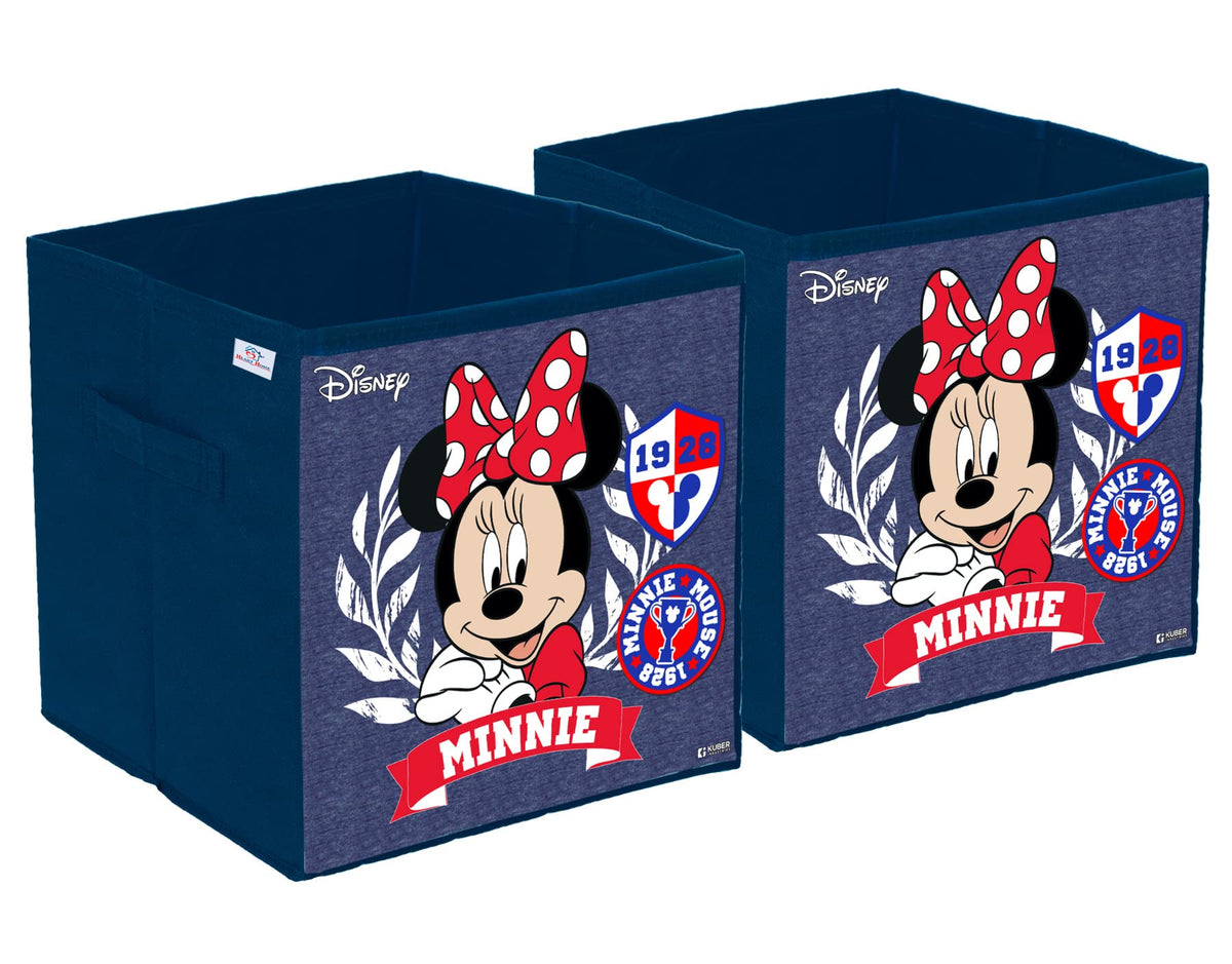Heart Home Disney Minnie Print Durable & Collapsible Square Storage Box|Clothes Organizer With Handle,Pack of 2 (Blue)