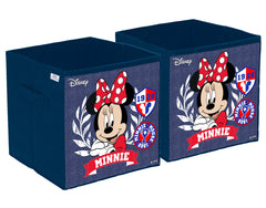 Heart Home Disney Minnie Print Durable & Collapsible Square Storage Box|Clothes Organizer With Handle,Pack of 2 (Blue)