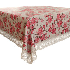 Heart Home Square Table Cover for 4 Seater|PVC Waterproof Flower Pattern Tablecloth Indoor & Outdoor|48x48 Inch (White)