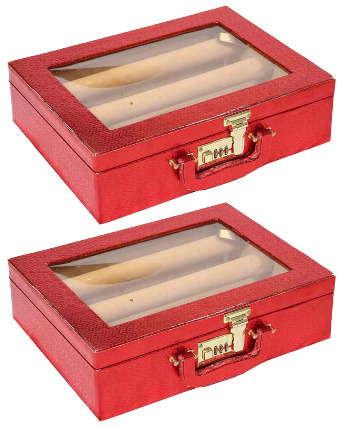 Kuber Industries Exclusive Wooden 2 Pieces Three Rod Bangle Storage Box with Lock System (Maroon) -CTLTC038896