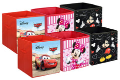 Kuber Industries Disney Print Non Woven Fabric 6 Pieces Foldable Large Size Storage Cube Toy, Books, Shoes Storage Box with Handle (Black & Brown & Pink)