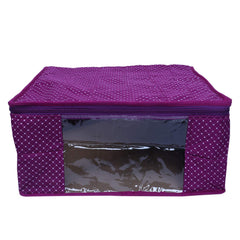 Kuber Industries Cotton Quilted Saree Cover|Transparent Window & Zipper Closure|Regular Cloth Bag|Wardrobe Organiser Set|Pack of 3 (Purple)