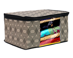 Heart Home Honeycomb Print Non-Woven Foldable Saree Cover|Clothes For Home & Traveling With Transparent, Extra Large Pack of 12 (Cream)