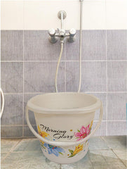 Kuber Industries Floral 2 Piece Plastic Bucket Set, 16 litres, Off White (CTKTC1837)