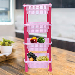 Kuber Industries Plastic 4 Layer Multi-Purpose Kitchen Storage Basket Rack (Pink)-Ctktc25271