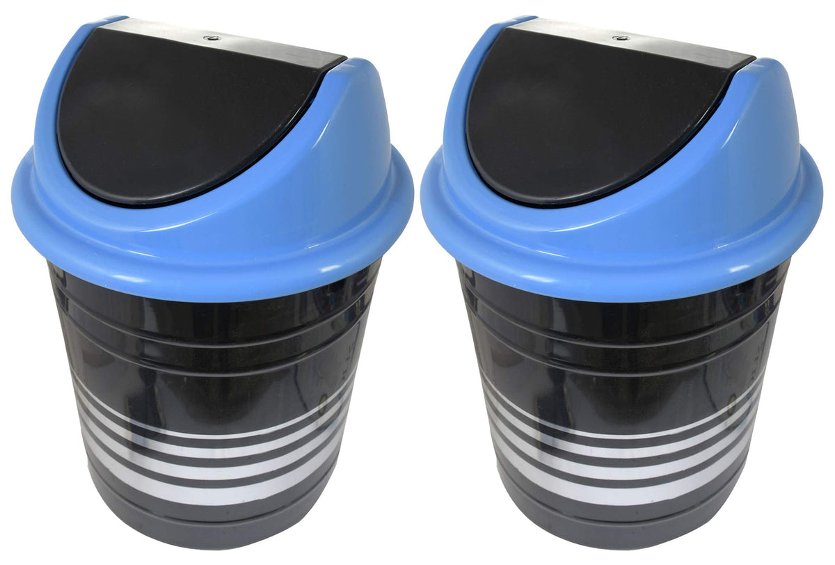Kuber Industries Plastic 2 Pieces Medium Size Swing Lid Garbage Waste Dustbin for Home, Office, Factory, 10 Liters (Black & Blue)-KUBMART10240