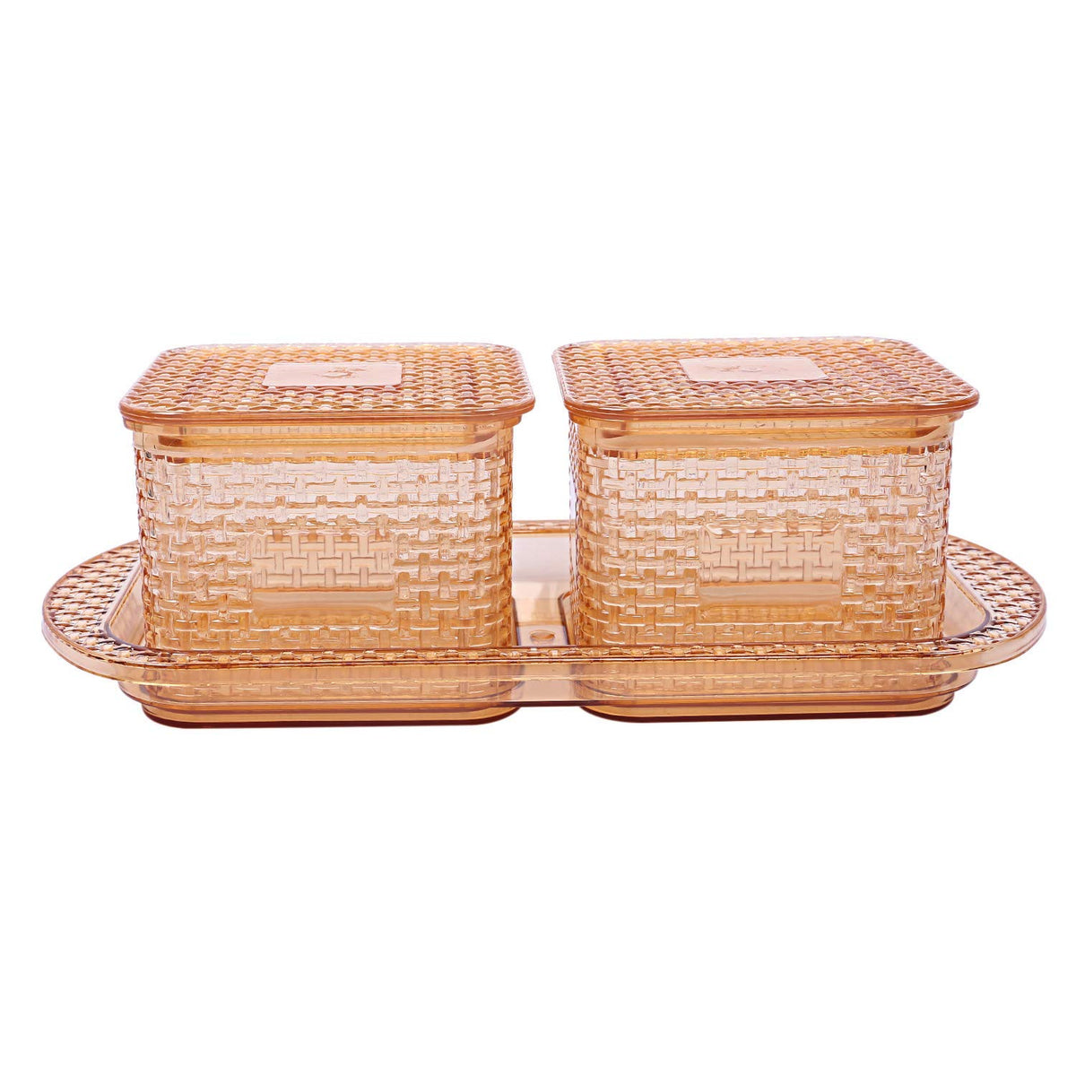 Heart Home Dazzle Design Plastic Multi Purpose Dry Fruits Tray with Two Bowls Set (Peach) - CTHH13240