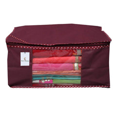 Kuber Industries 3 Piece Non Woven Fabric Saree Cover Set with Transparent Window, Extra Large, Maroon-CTKTC31864