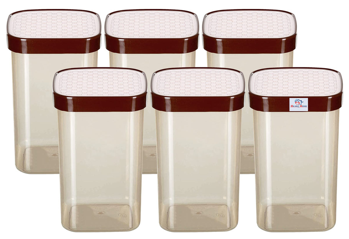 Heart Home Check Deisgn Lid Food Grade BPA Free Plastic Kitchen Container Set,2000ml, Set of 6 (White)