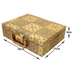 Kuber Industries Multipurpose Wooden Emobssed Design 2 Rod Bangle Box/Organizer/Case With Mirror & Number Lock System - Pack of 2 (Gold)-47KM0551