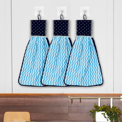 Heart Home Napkin | Washbasin Hanging Napkin | Kitchen Towel with Ties | Napkin for Kitchen | Zig Zag Napkin for Bathroom | Hand Towel for Kitchen | Pack of 3 | Blue