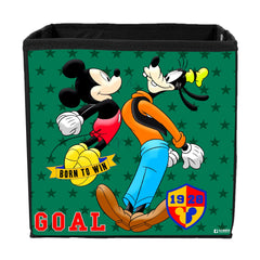 Heart Home Disney Mickey & Goofy Print Durable & Collapsible Square Storage Box|Clothes Organizer With Handle,Pack of 4 (Black)