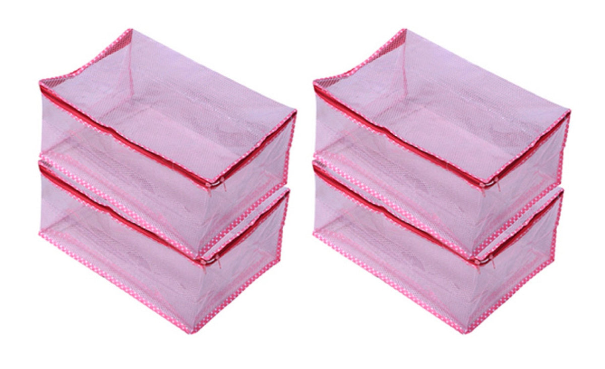 Kuber Industries Extra Large Transparent Net Saree Cover,Saree Bag Set of 4 Pcs (9 Inches Height) Pink (Code-014)