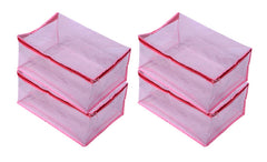 Kuber Industries Extra Large Transparent Net Saree Cover,Saree Bag Set of 4 Pcs (9 Inches Height) Pink (Code-014)