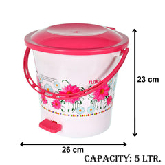 Heart Home Flower Printed Plastic Pedal Dustbin, 5 Ltr (White)- Pack of 2