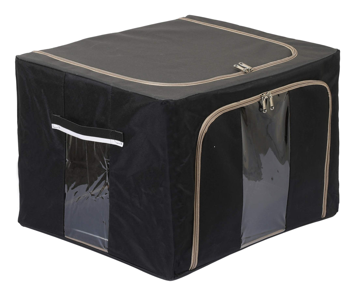 Kuber Industries Steel Frame Living Box, Closet Organizer|Cloth Storage Boxes for Wardrobe With Clear Window, 24Ltr. (Black & Grey)-44KM0290