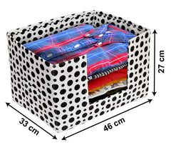 Kuber Industries Dot Printed Non-Woven Foldable Saree Stacker, Wardrobe Organizer, Storage Bin With Handle (Black & White)-HS43KUBMART26412