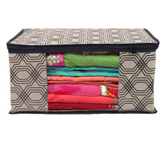 Kuber Industries Honeycomb Print Non-Woven Foldable Saree Cover|Clothes For Home & Traveling With Transparent, Extra Large Pack of 12 (Cream)