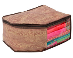 Heart Home Wooden Printed Non-Woven Blouse Cover Wardrobe Organiser Clothes Storage Bag With Front Window- Pack of 2 (Brown)-44HH0536